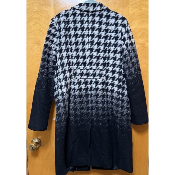 LIZ CLAIBORNE Womens Classic Long Wool Blend Houndstooth Coat Pockets Lined M - Picture 2 of 12